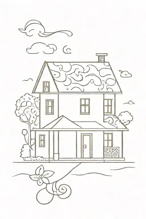 simple house sketch with paisley print background tattoo design idea