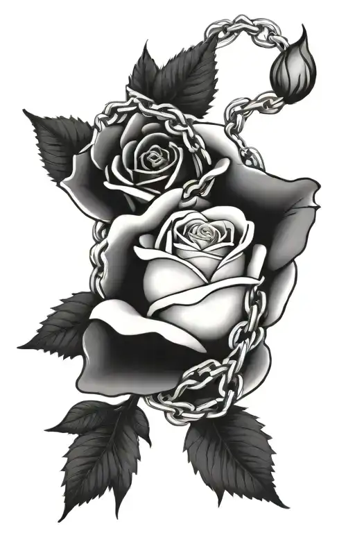 chain wrapping around a dead rose intertwined tattoo design idea