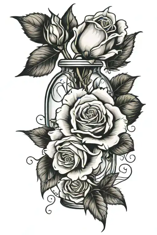 single dead rose in a vase full of flowers tattoo design idea