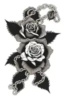 chain wrapping around a dead rose intertwined tattoo design idea