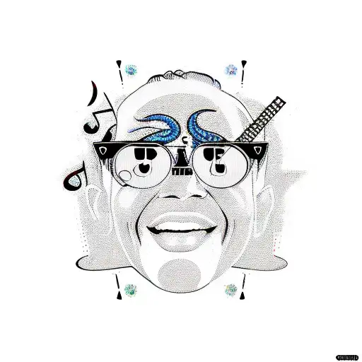 A new-school style tattoo of Hector Lavoe's iconic sunglasses with musical notes swirling around them tattoo design idea