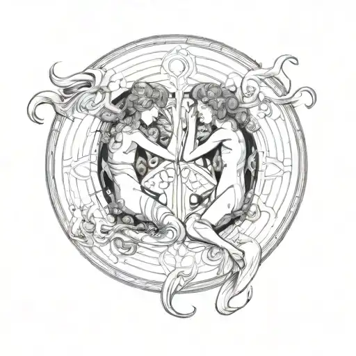 Gemini twins, dead and alive, the lovers, yin and yang   tattoo design idea