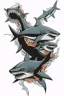trident and sharks tattoo design idea