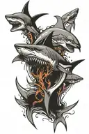 trident and sharks tattoo design idea