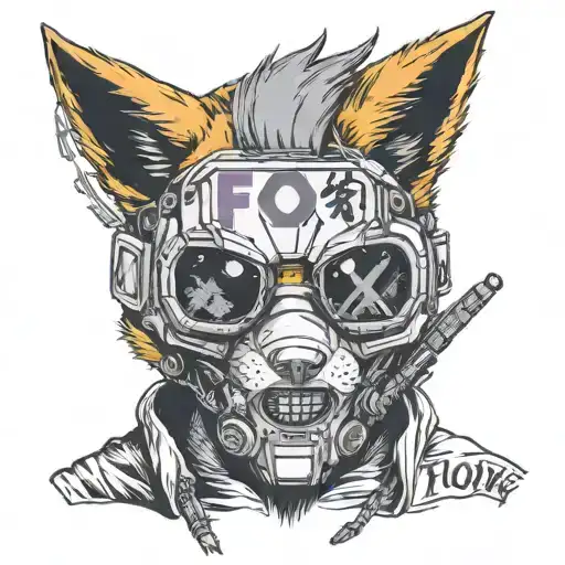 man in fox mask with 11 written on mask, playing console tattoo design idea