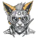 man in fox mask with 11 written on mask, playing console tattoo design idea