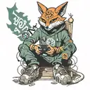 man in fox mask with 11 written on mask, playing console tattoo design idea