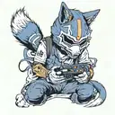 man in fox mask with 11 written on mask, playing console tattoo design idea