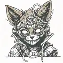 man in fox mask with 11 written on mask, playing console tattoo design idea