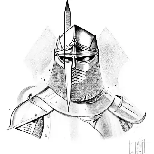 medieval knight named Tristan. He carries a sword and is prepared for the fight tattoo design idea