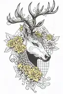 Yellow flower, with long tentacles forming a cage, covering a deer with white fur, bright eyes and horns tattoo design idea