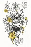 Yellow flower, with long tentacles forming a cage, covering a deer with white fur, bright eyes and horns tattoo design idea