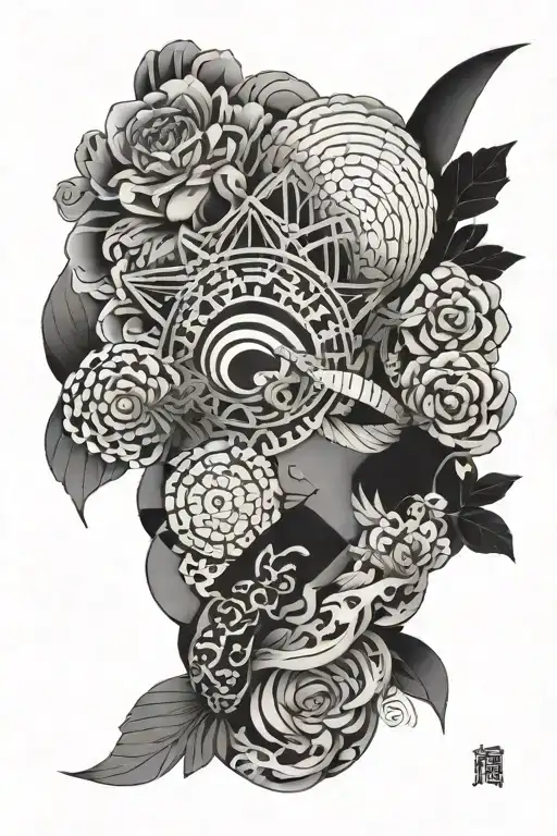 japanese patchwork sleeve tattoo design idea