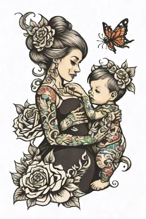 mommy and baby   tattoo design idea