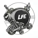 Motorcycle gear shift design with heart rate line. Q:'When life brings you down, remember it's only one down, rest is up tattoo design idea