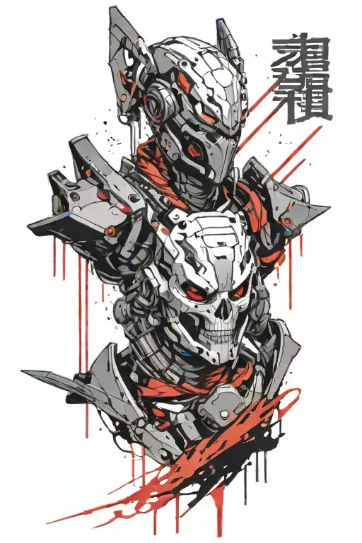 genji skull faced cyberpunk ninja intimidating look tattoo design idea