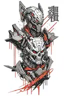 genji skull faced cyberpunk ninja intimidating look tattoo design idea