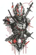 genji skull faced cyberpunk ninja intimidating look tattoo design idea