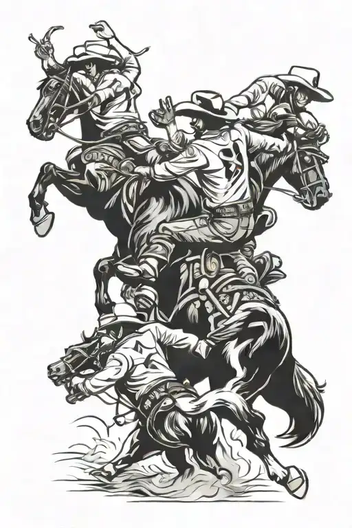 A rodeo arena filled with cheering fans and cowboys competing tattoo design idea