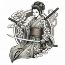 undead geisha holding a katana tattoo design idea