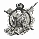 undead geisha holding a katana tattoo design idea