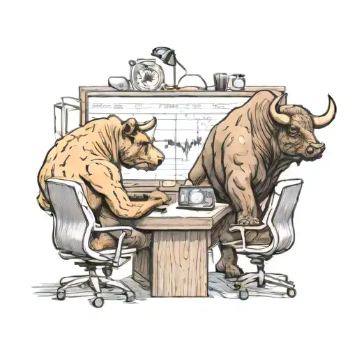 Bull and bear looking at the stock market at the computer tattoo design idea