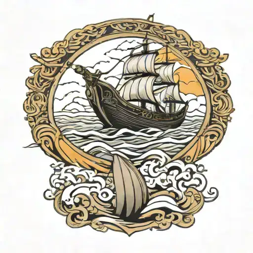 viking ship sailing tattoo design idea