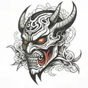 broken oni mask split in half tattoo design idea