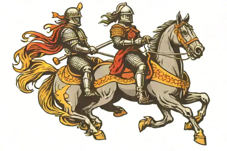 knight on a horse running tattoo design idea