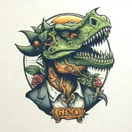 Gino word with Dinosaur tattoo design idea