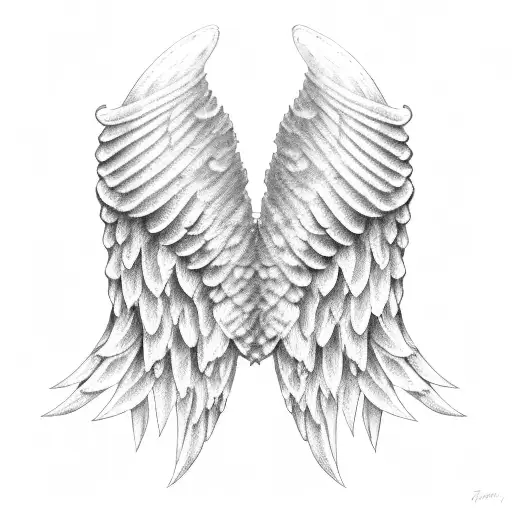 Angel wings, sea and fire tattoo design idea