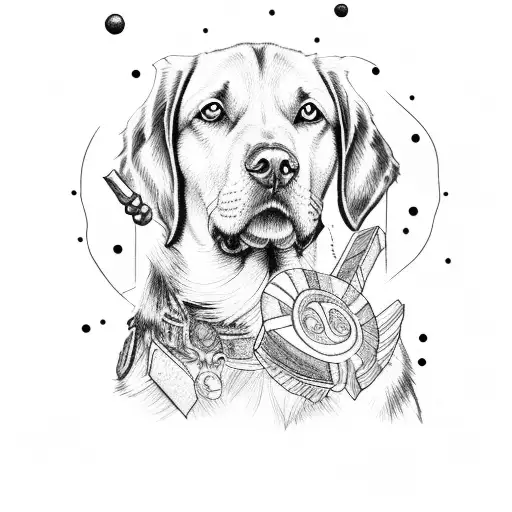 chocolate Labrador with Thor's hammer  tattoo design idea