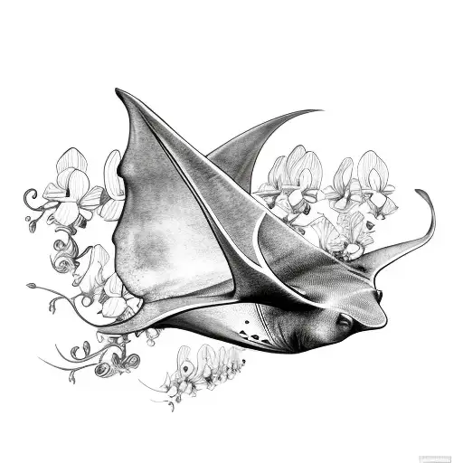 Manta Ray made of orchids tattoo design idea