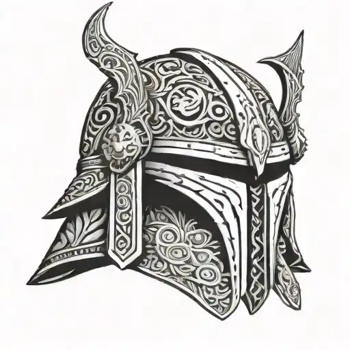 Mandalorian Viking helmet adorned with intricate design tattoo design idea