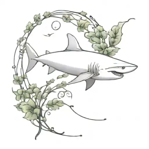 shark fin emerging from the water with ivy vines wrapping around the fin tattoo design idea