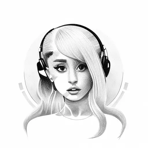 Ariana Grande's silhouette surrounded by musical instruments tattoo design idea