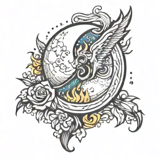 fire phonex with moon above it tattoo design idea