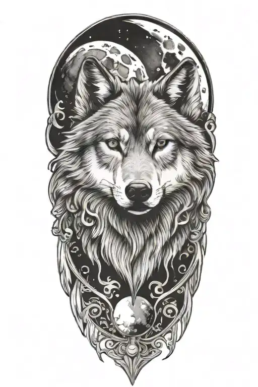 wolf head with moon above it tattoo design idea