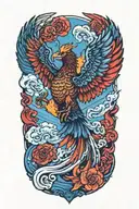 phoenix rising to sky with wings spread head high with sword tattoo design idea