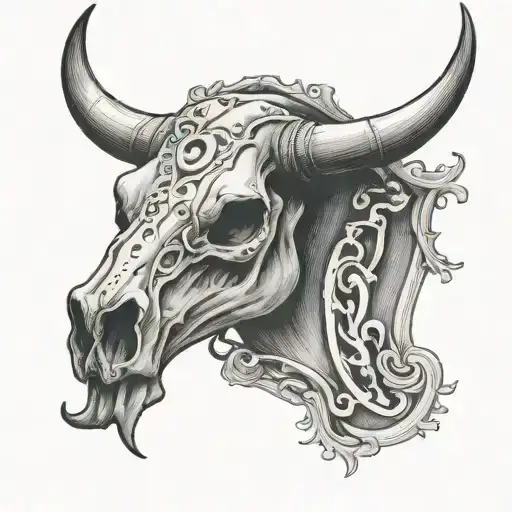 initials HL in a steer skull tattoo design idea