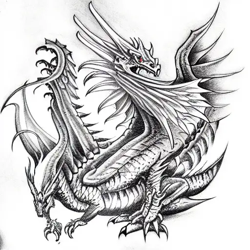 Dragon with wings crawling up tattoo design idea