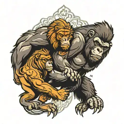 Gorilla and Lion fighting each other tattoo design idea