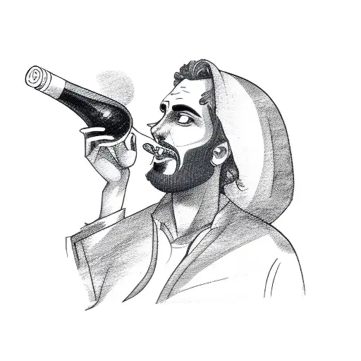 outline of man drinking wine  tattoo design idea