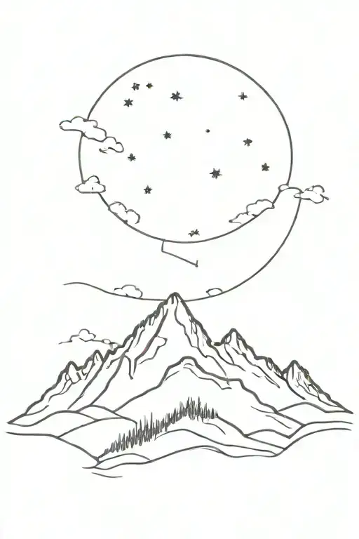 milky way galaxy rising over ridge mountains tattoo design idea
