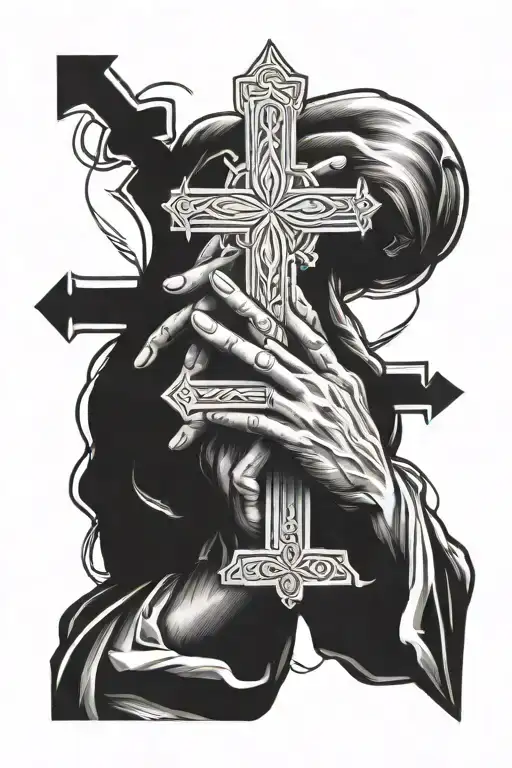 mary cross praying hands holy trinity jesus christ tattoo design idea