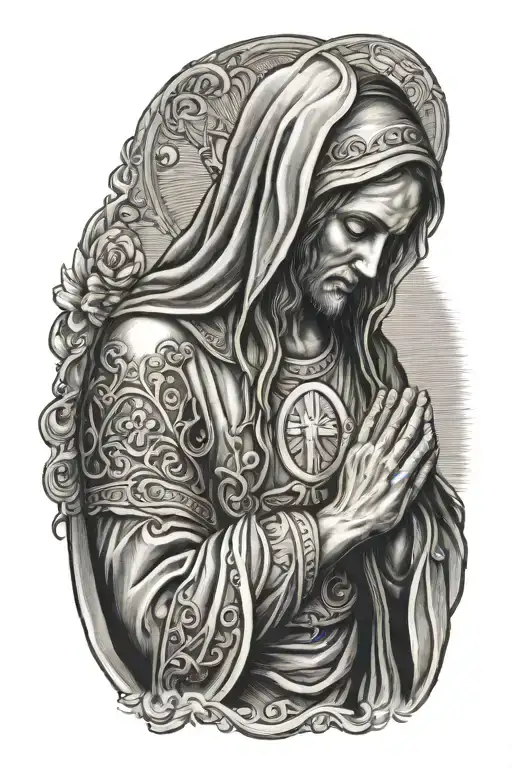 mary cross praying hands holy trinity jesus praying tattoo design idea