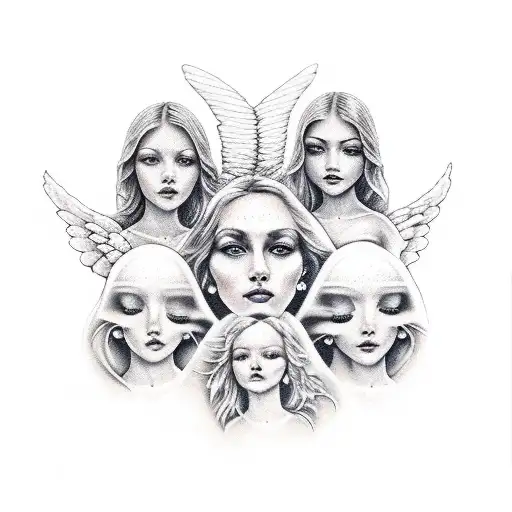 four women angels with real faces tattoo design idea