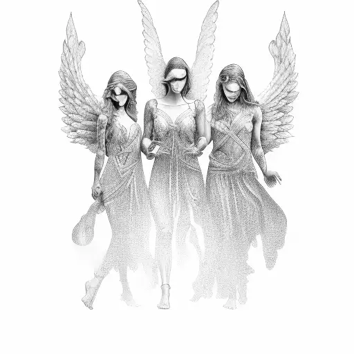 four women angels with real faces tattoo design idea