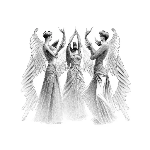 four women angels with real faces tattoo design idea