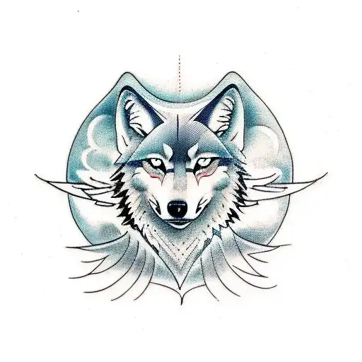 Design a tattoo featuring a wolf and an eagle soaring above a car meet tattoo design idea